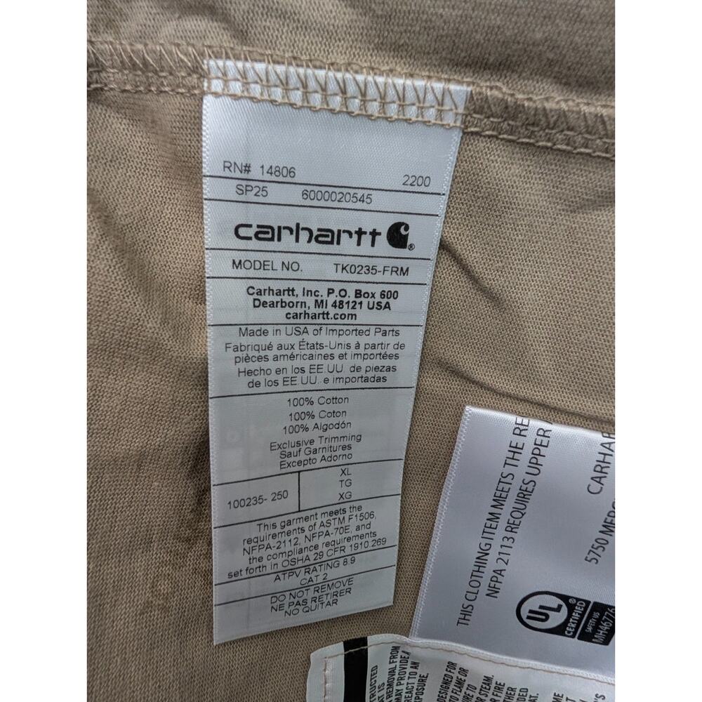 NWT Carhartt T Shirt Mens XL Khaki Flame Resistant Force Loose Fit Long Sleeve - Picture 4 of 6